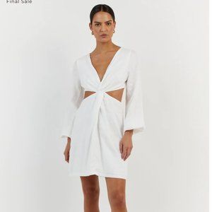 DISSH - TINA WHITE LINEN TWIST MINI DRESS